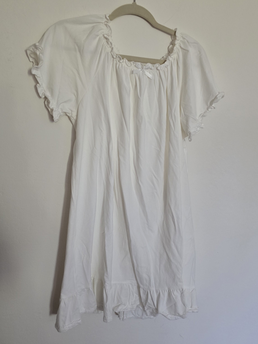 White Cottagecore Babydoll Dress XL Ruffle Sleeve Peasant Dress